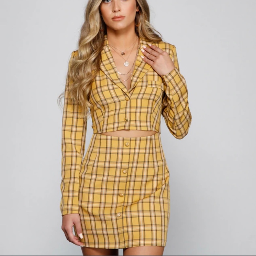 Plaid faux two piece dress